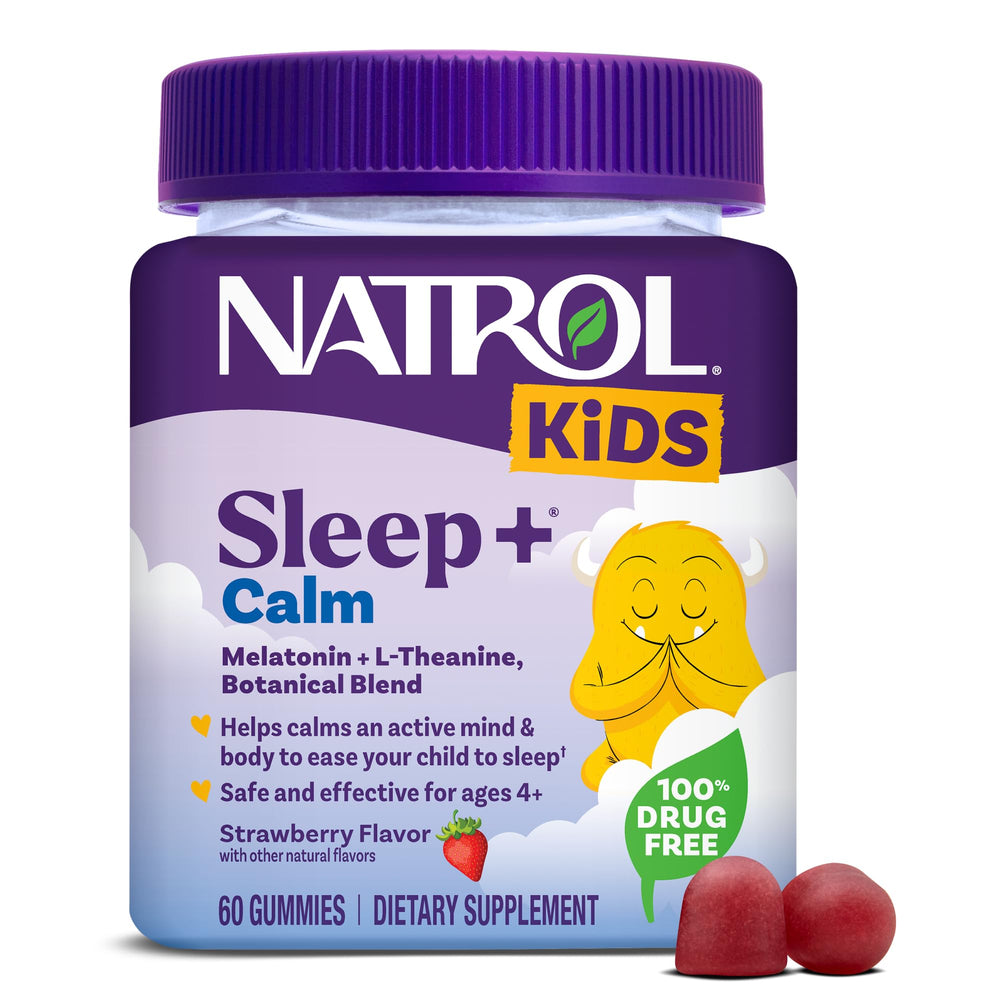 Natrol frasco frontal mostrando el diseño y beneficio de soporte del sueño