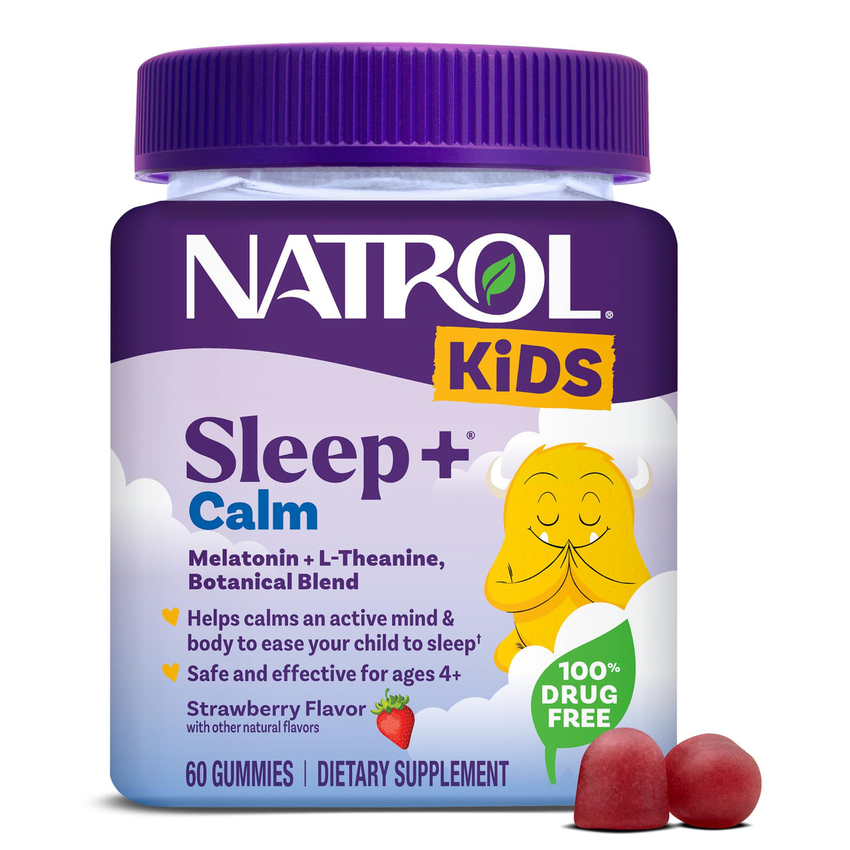 Natrol frasco frontal mostrando el diseño y beneficio de soporte del sueño