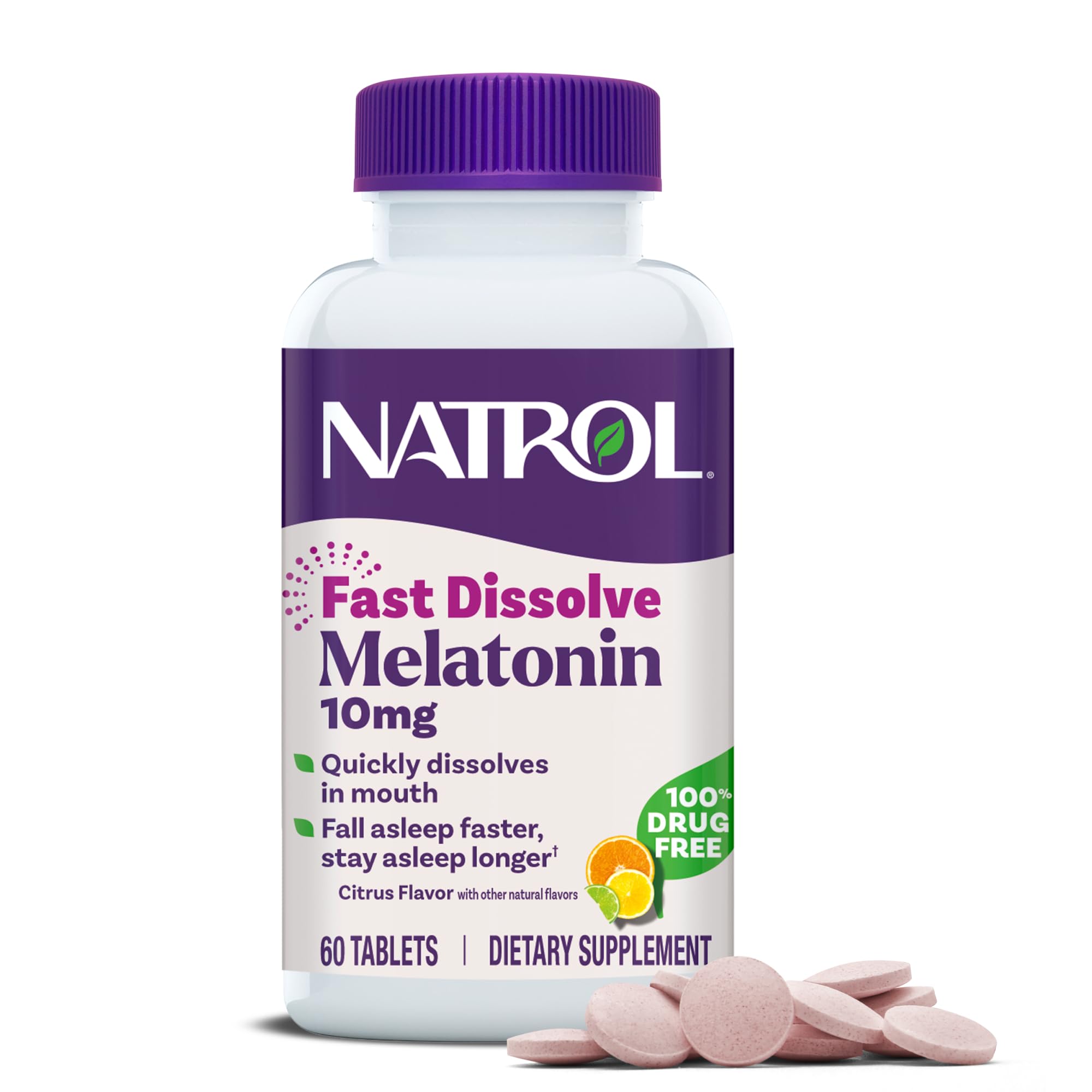 Natrol envase frontal citrus mostrando 60 tabletas, fácil identificación