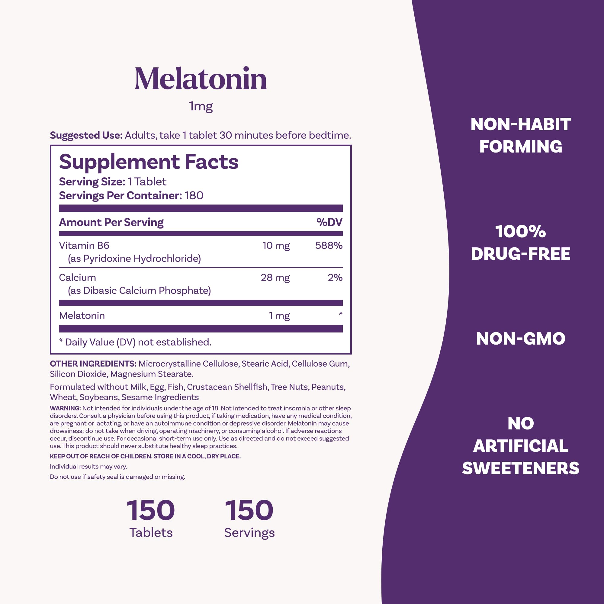 Natrol etiqueta con información de ingredientes y sin alérgenos