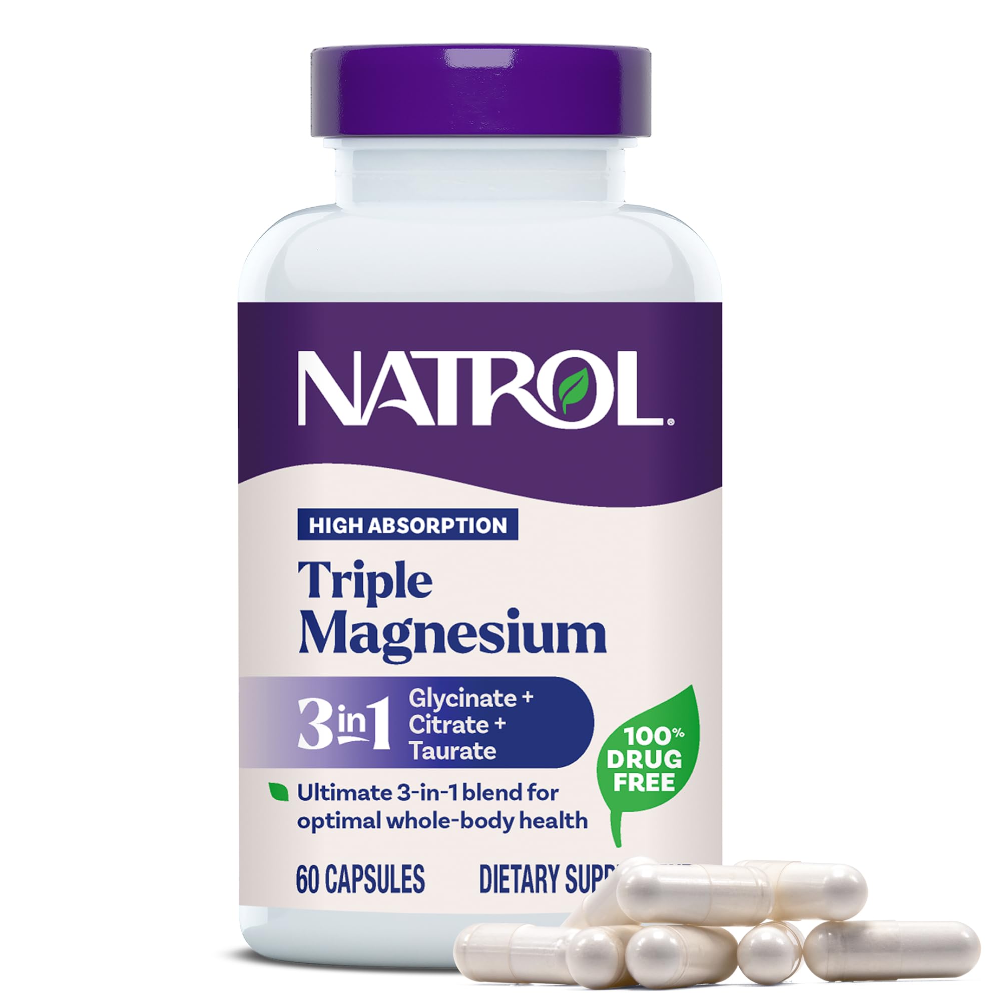 Natrol frasco frontal mostrando 60 cápsulas y diseño claro para identificación