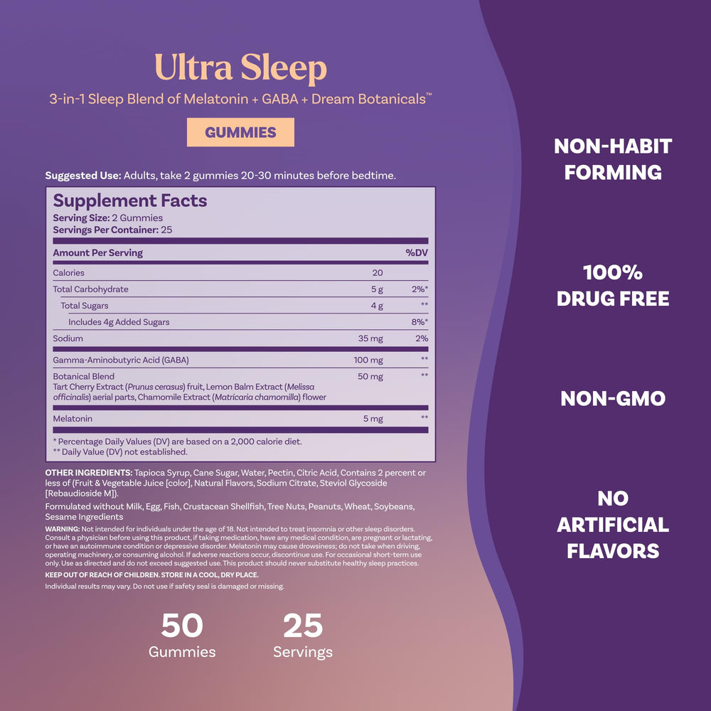 Natrol Ultra Sleep etiqueta con ingredientes principales y beneficios