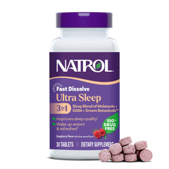 Natrol envase frontal mostrando 30 tabletas para sueño restaurador