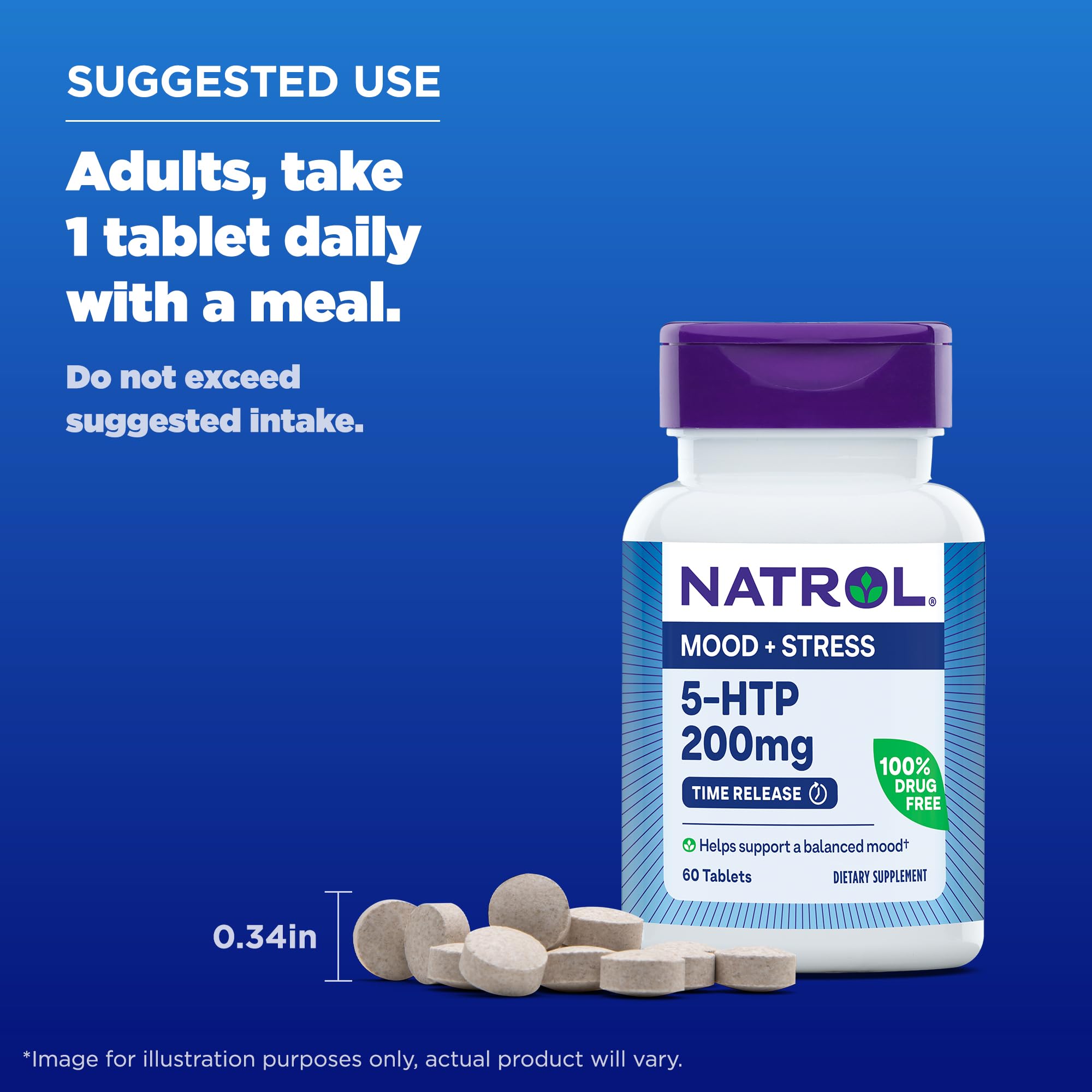 Natrol tableta junto a vaso de agua en desayuno, uso diario sencillo