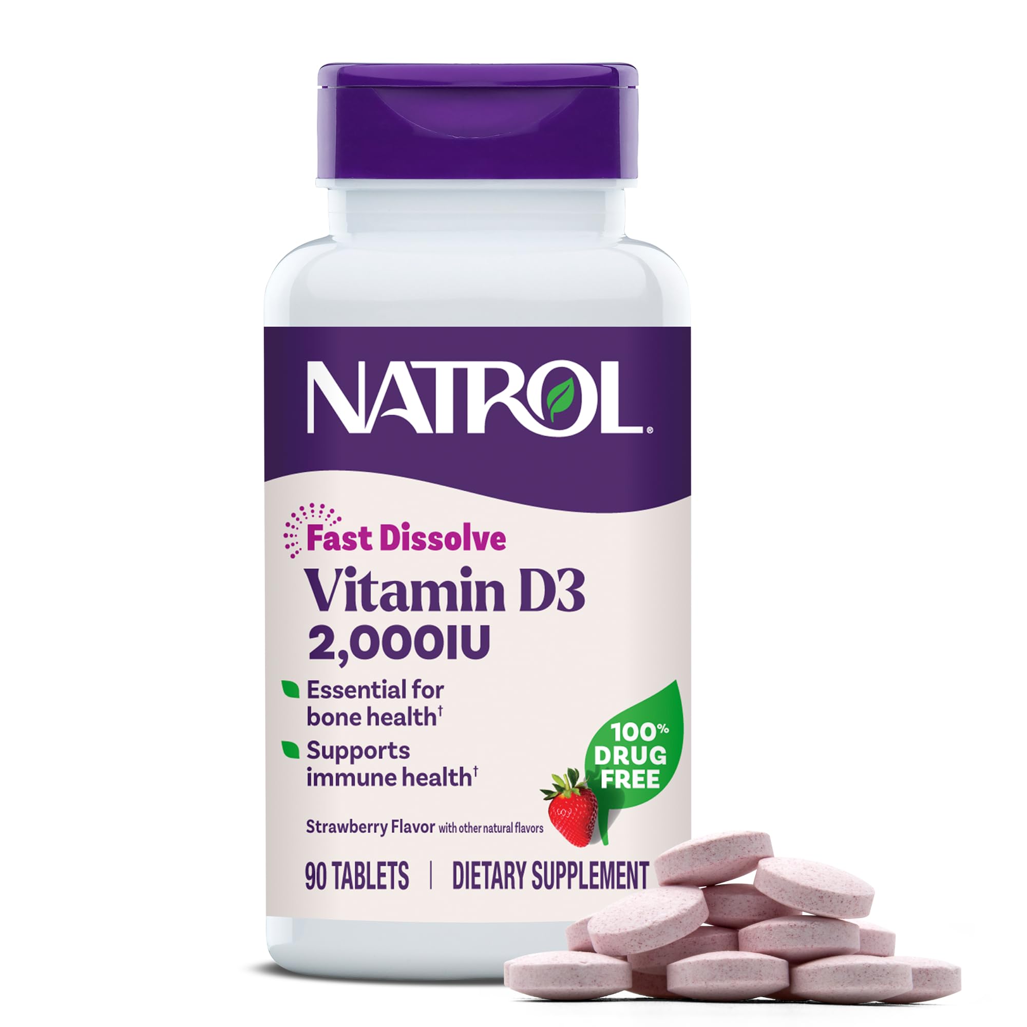 Natrol envase frontal mostrando las 90 tabletas y beneficio conveniencia