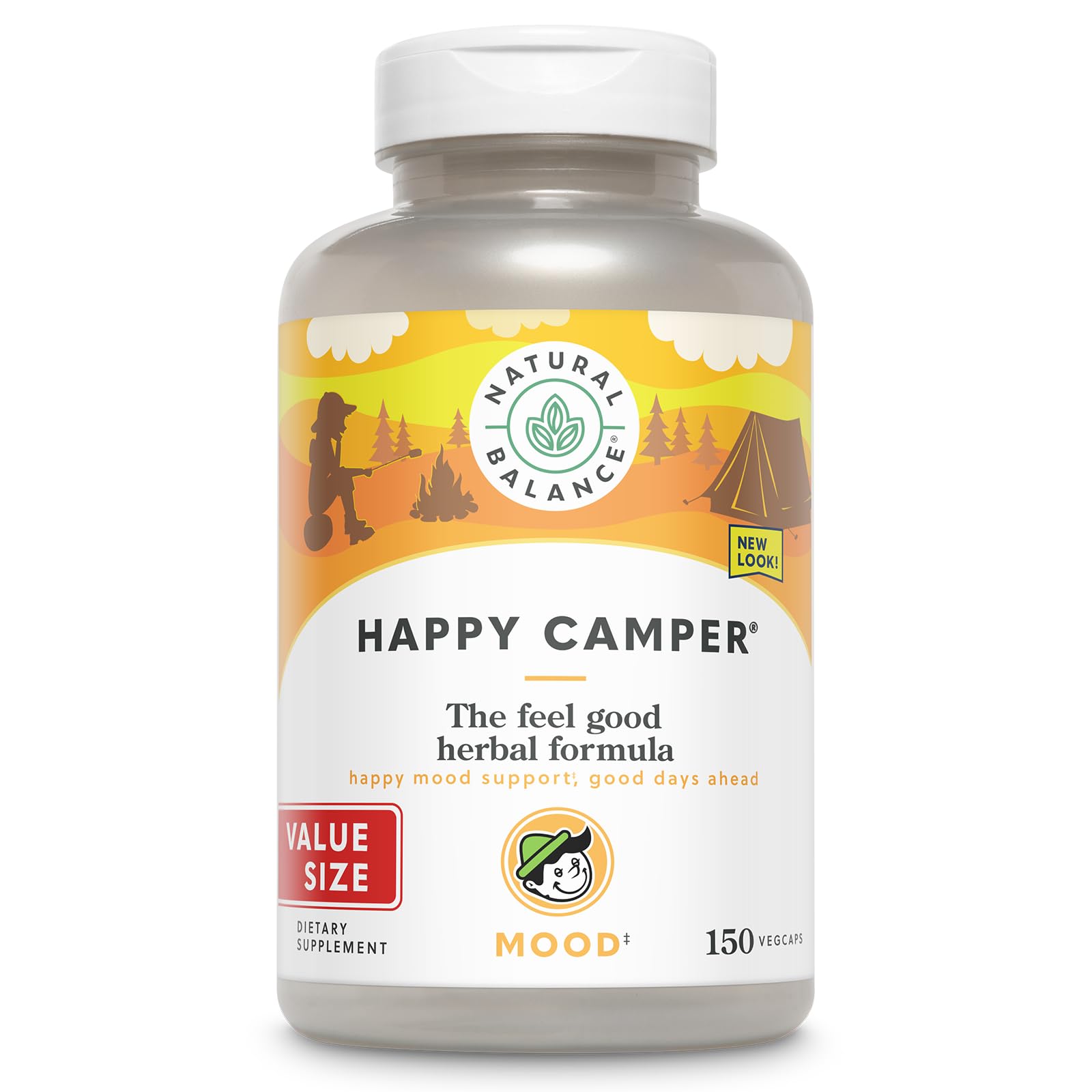 Natural Balance frasco Happy Camper frente mostrando diseño y beneficios