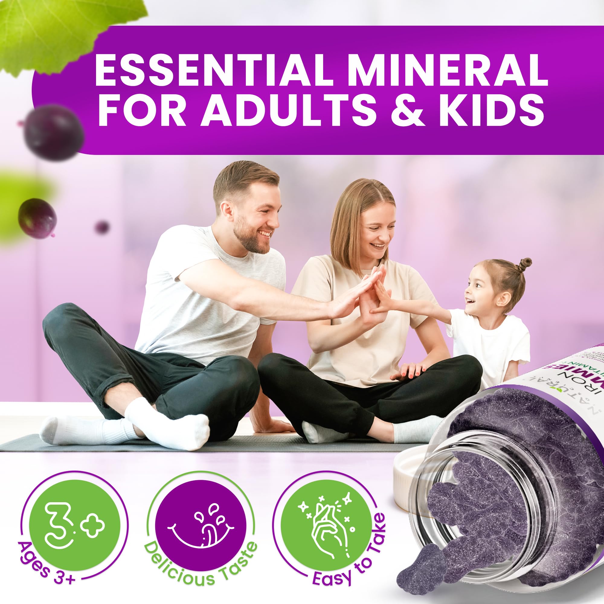 Natural BioScience familia tomando gominolas, aceptación infantil clara