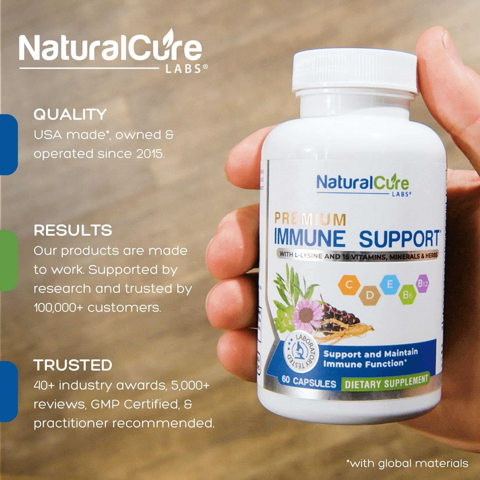 Natural Cure Labs sobre abierto con polvo, detalle de textura y fácil mezcla
