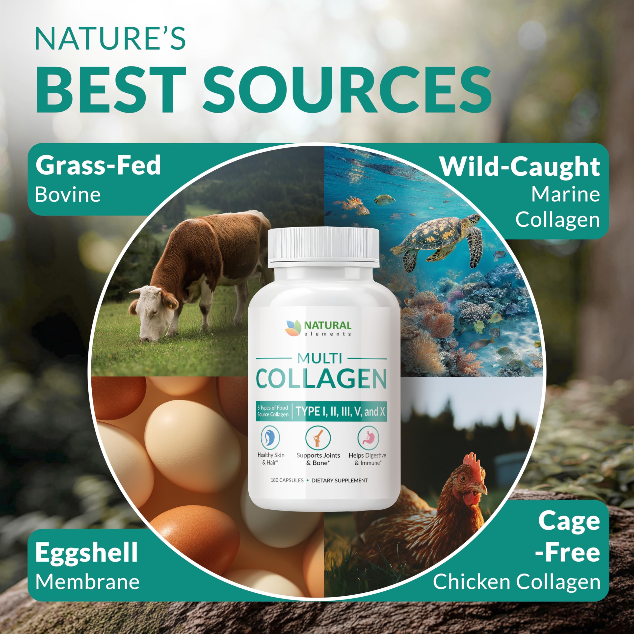 natural elements etiqueta de ingredientes listando tipos de colágeno
