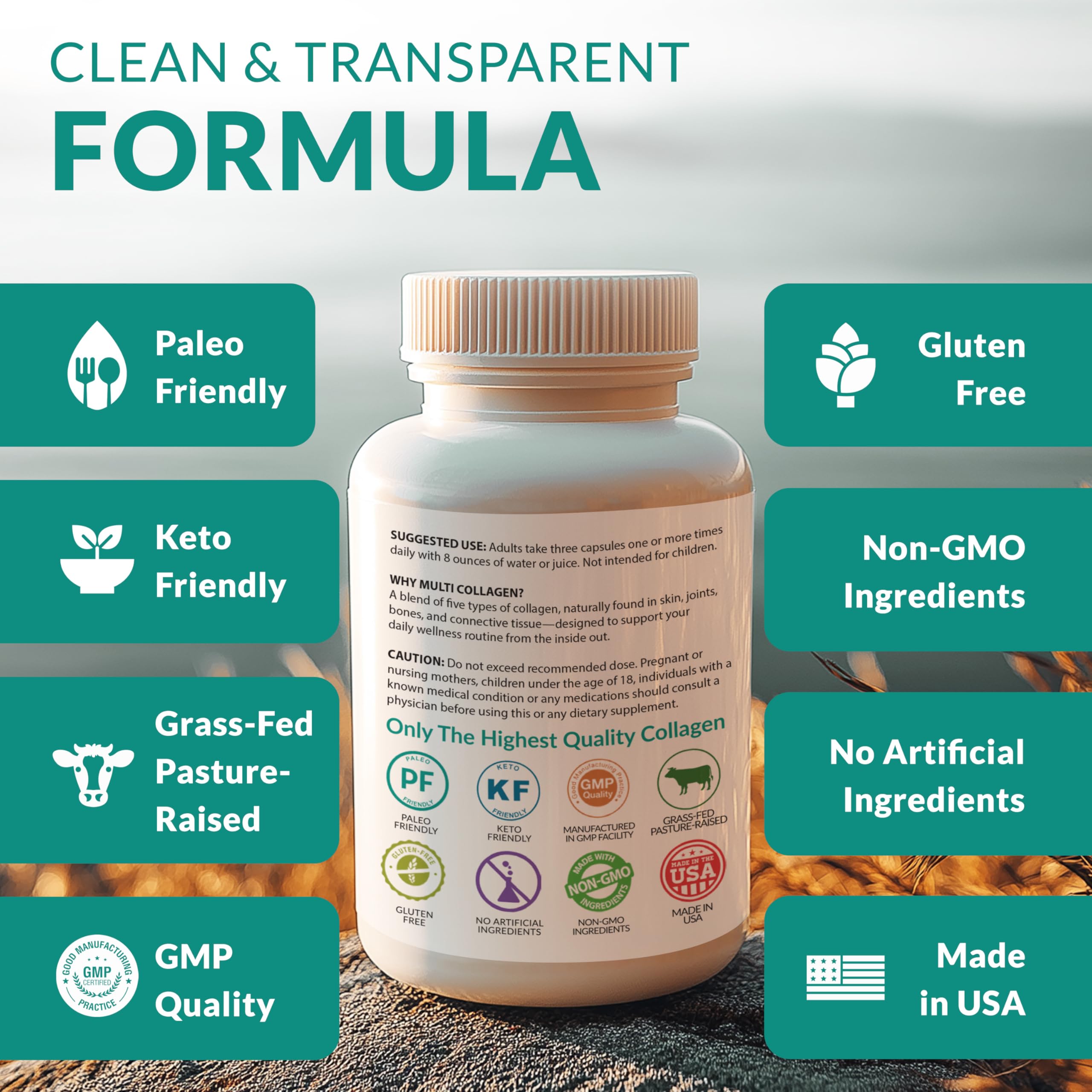 Natural Elements Multicolageno 180, toma diaria para apoyar un estilo de vida activo.