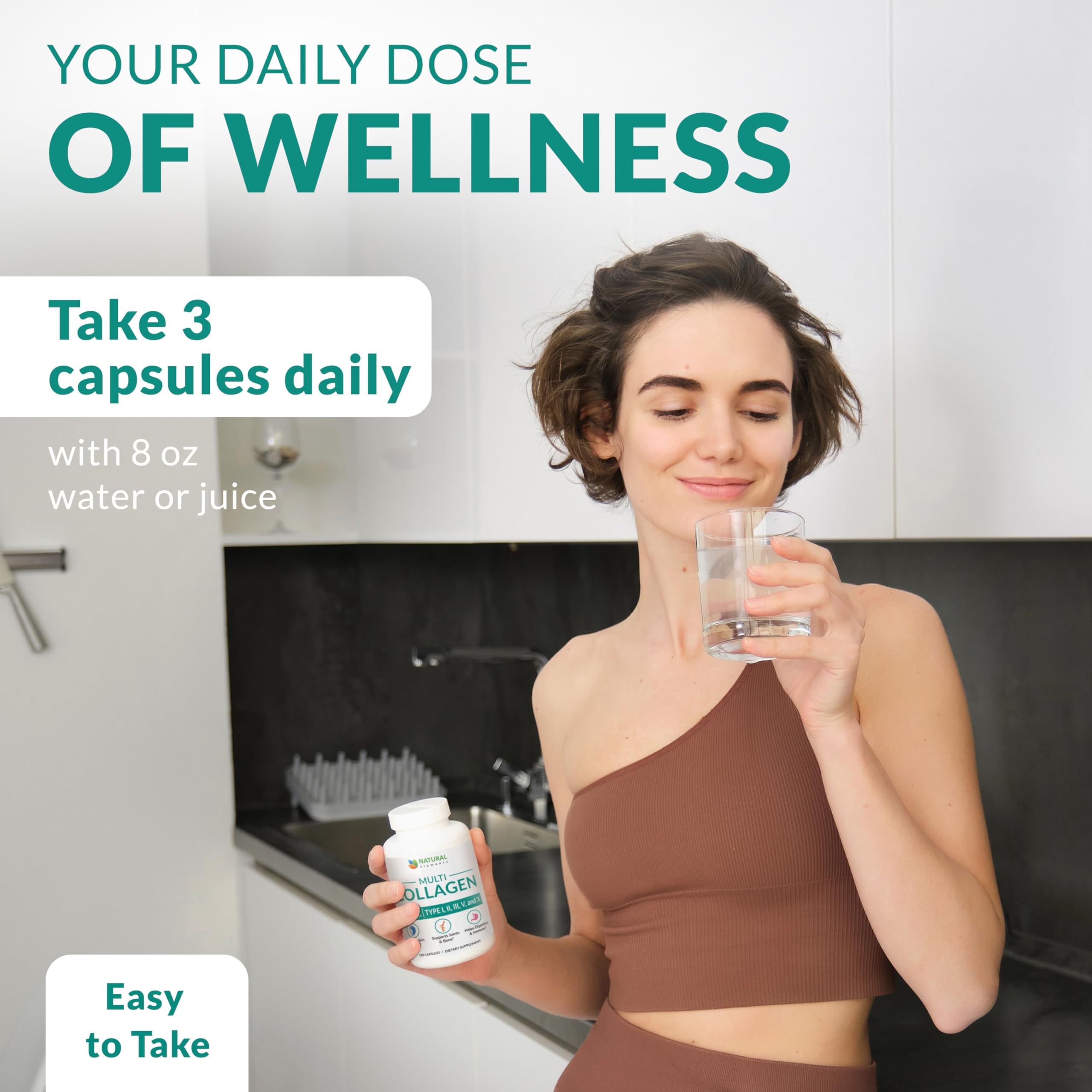 natural elements frasco en ambiente doméstico junto a vaso de agua para consumo diario