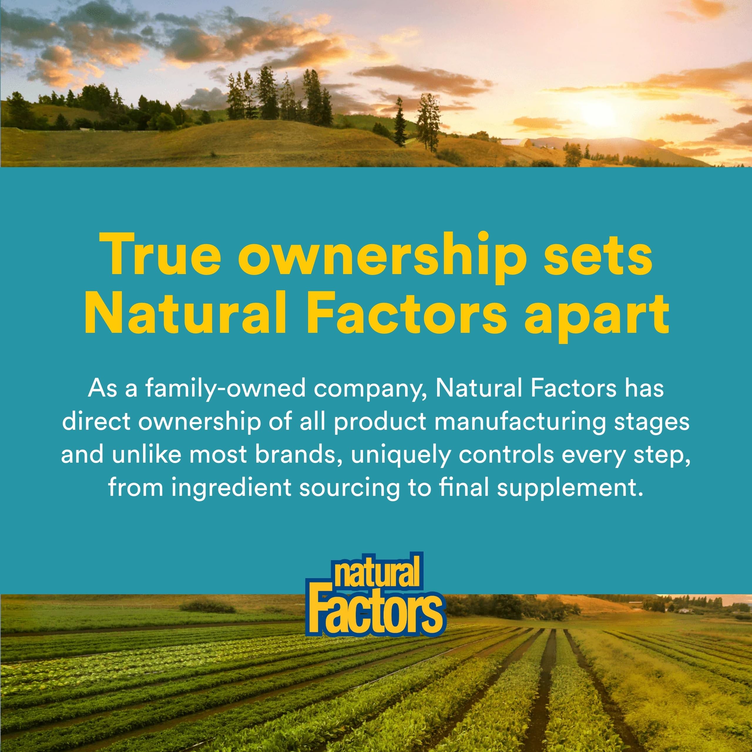 Natural Factors frasco en ambiente saludable que transmite producción local