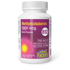 Etiqueta de ingredientes de Natural Factors B12 con información de metilcobalamina y alérgenos