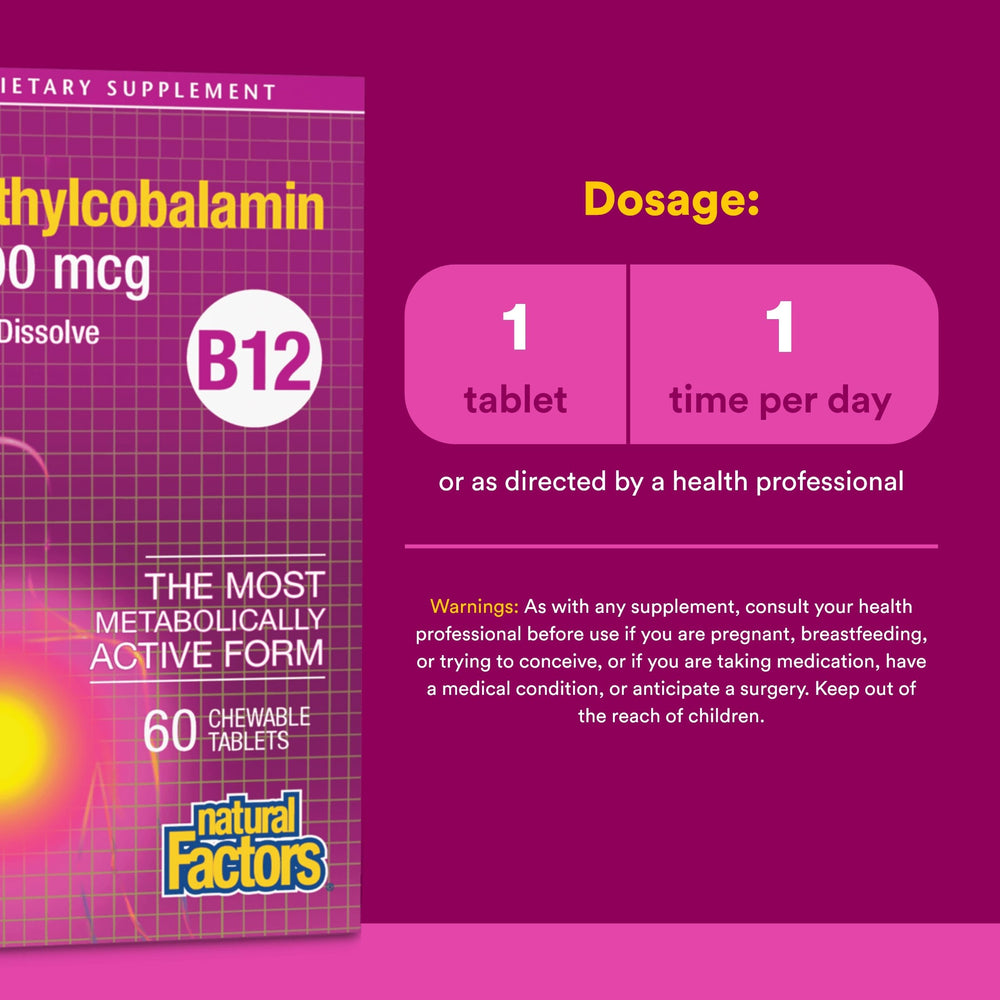Detalle de tableta disolviéndose sublingual Natural Factors B12 para mejor absorción