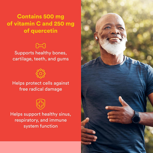 Etiqueta en primer plano de Natural Factors C Extra + Quercetin, vitamina C 500 mg para apoyo antioxidante