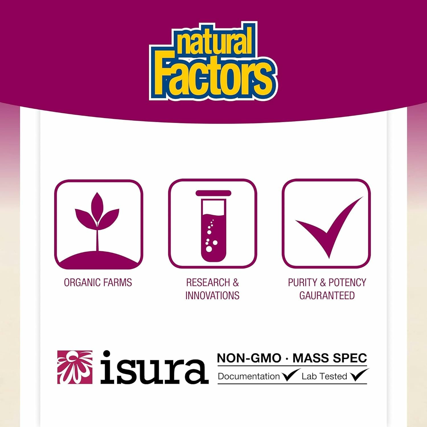 Natural Factors cápsulas en botella abierta mostrando cantidad y presentación