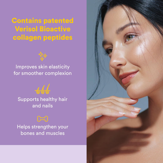 Textura del polvo de Natural Factors Collagen en primer plano para mezcla suave