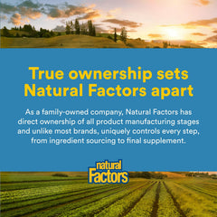Natural Factors envase sobre fondo natural destacando sostenibilidad