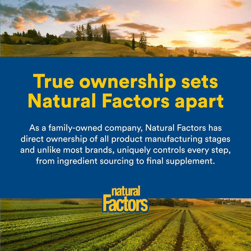 Natural Factors envase sobre mesa de cocina sugiriendo uso cotidiano práctico