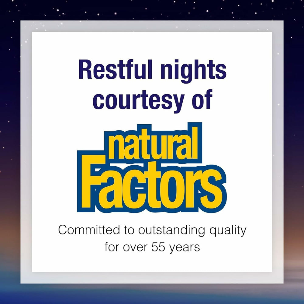 Natural Factors escena de dormitorio con producto y sensación de descanso reconfortante