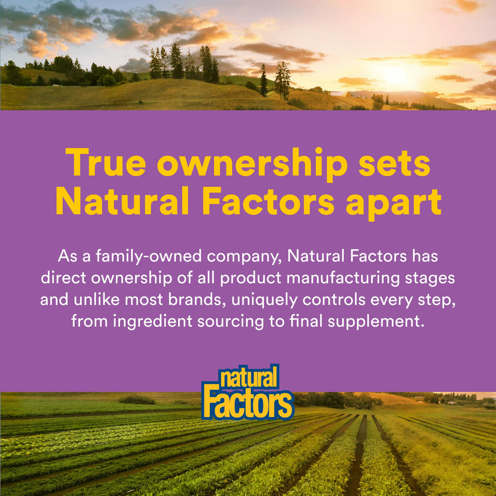 Natural Factors etiqueta con sello ISURA y certificaciones que aseguran pureza