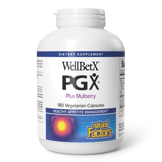 Natural Factors envase frontal PGX Plus Mulberry mostrando dosis y marca