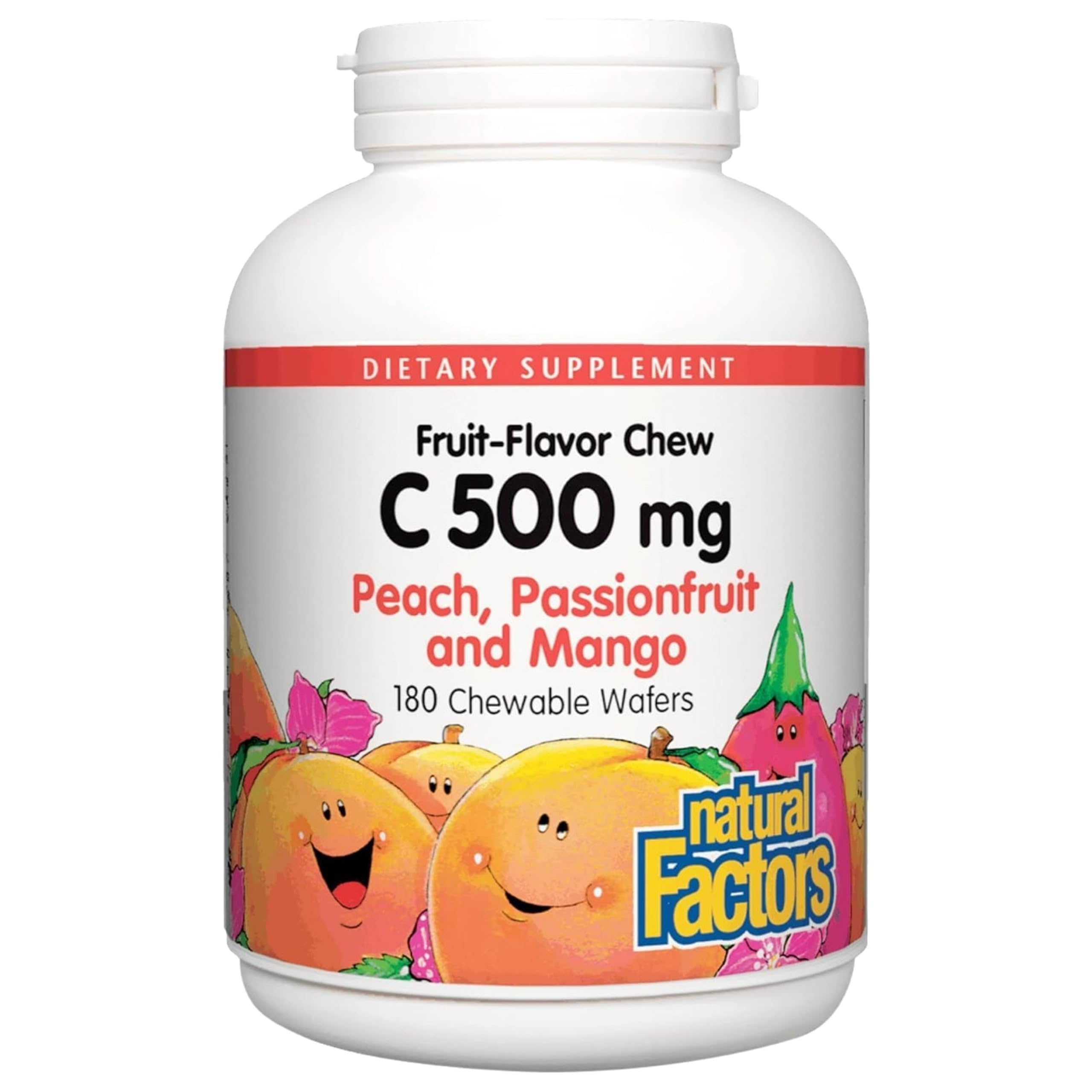 Natural Factors envase frontal visible con obleas masticables y beneficios