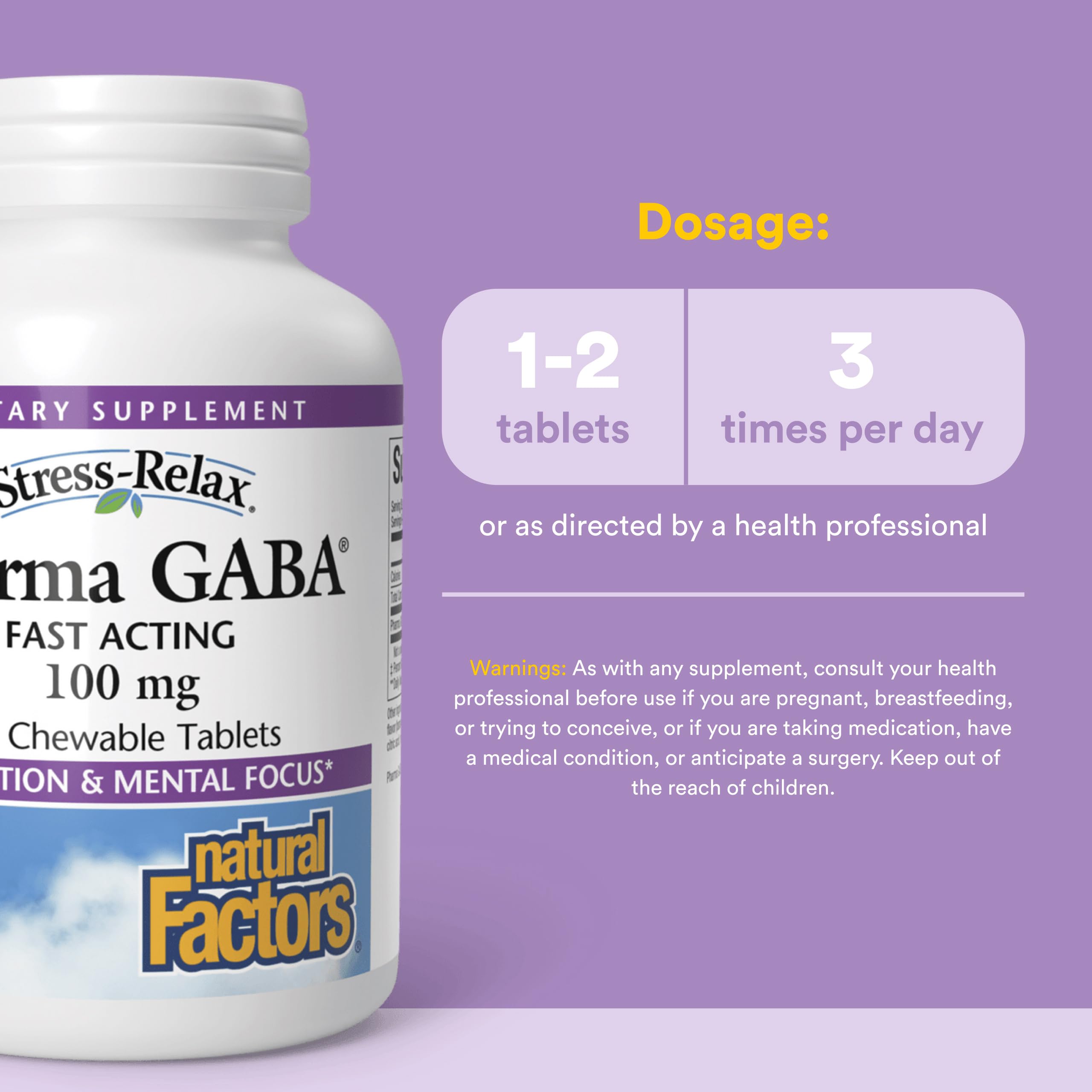 Primer plano de la textura de las tabletas Natural Factors Pharma GABA que destaca su facilidad de masticar