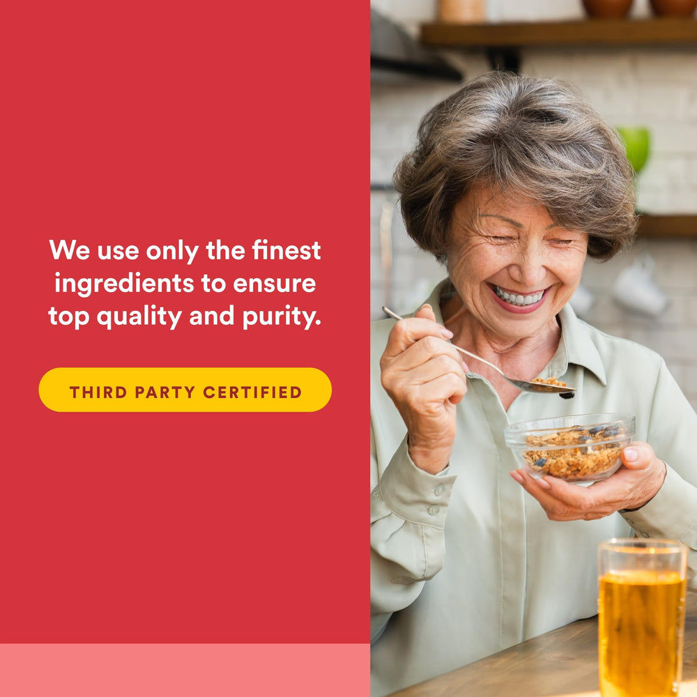Natural Factors etiqueta posterior con ingredientes y pruebas de pureza visibles