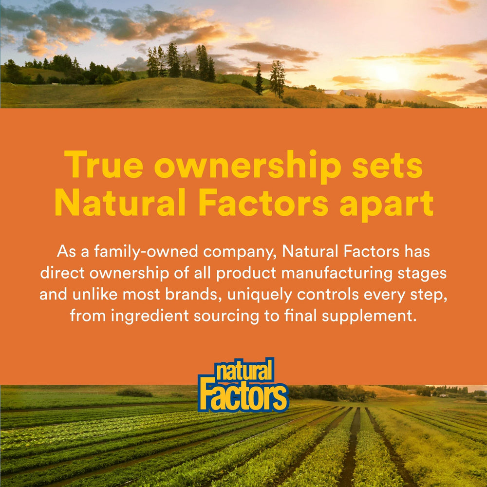 Natural Factors ingredientes naturales mostrando origen y calidad