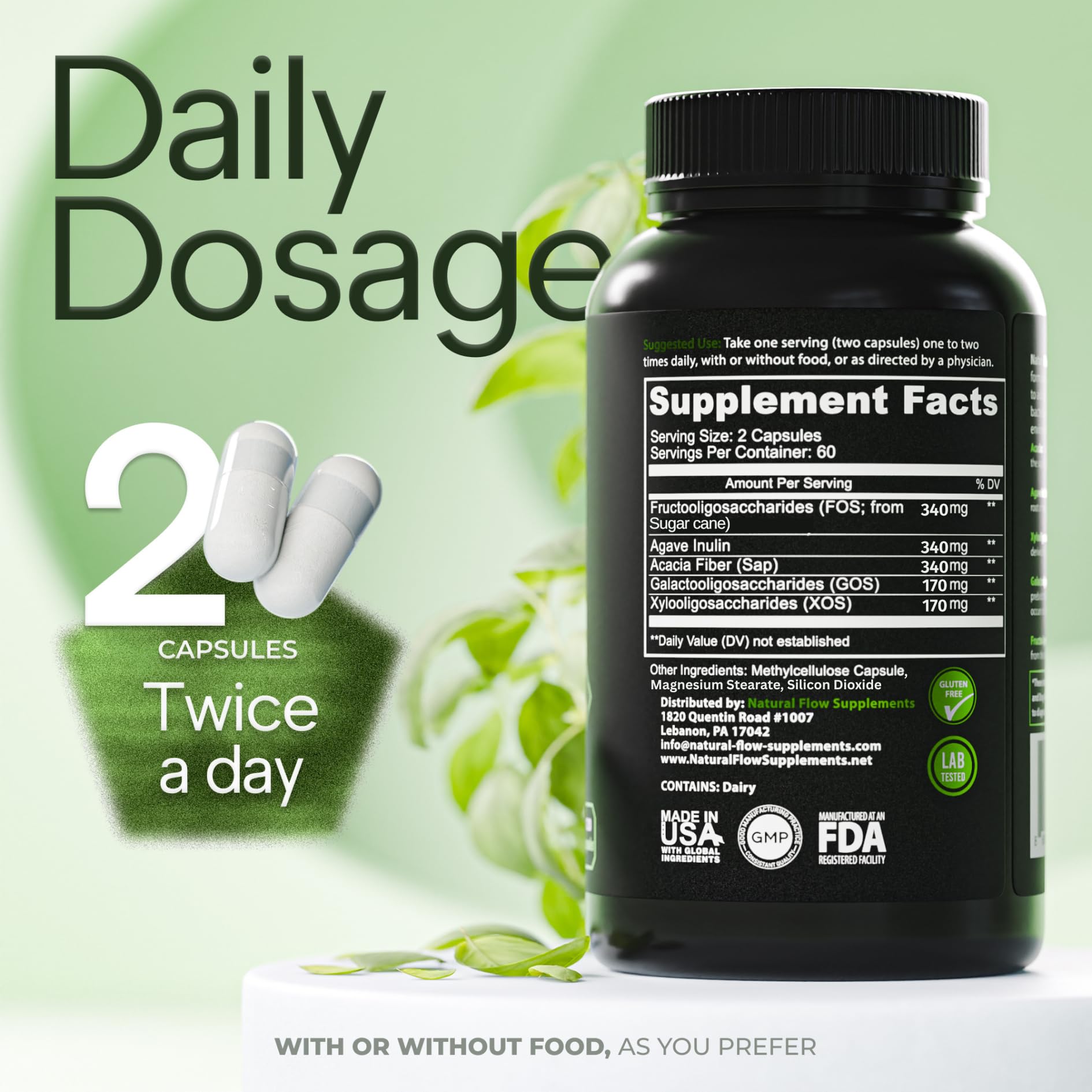 Natural Flow etiqueta con lista de ingredientes y transparencia