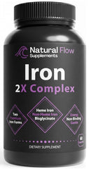 Natural Flow frente del empaque mostrando 2X Iron Complex y beneficio de doble hierro