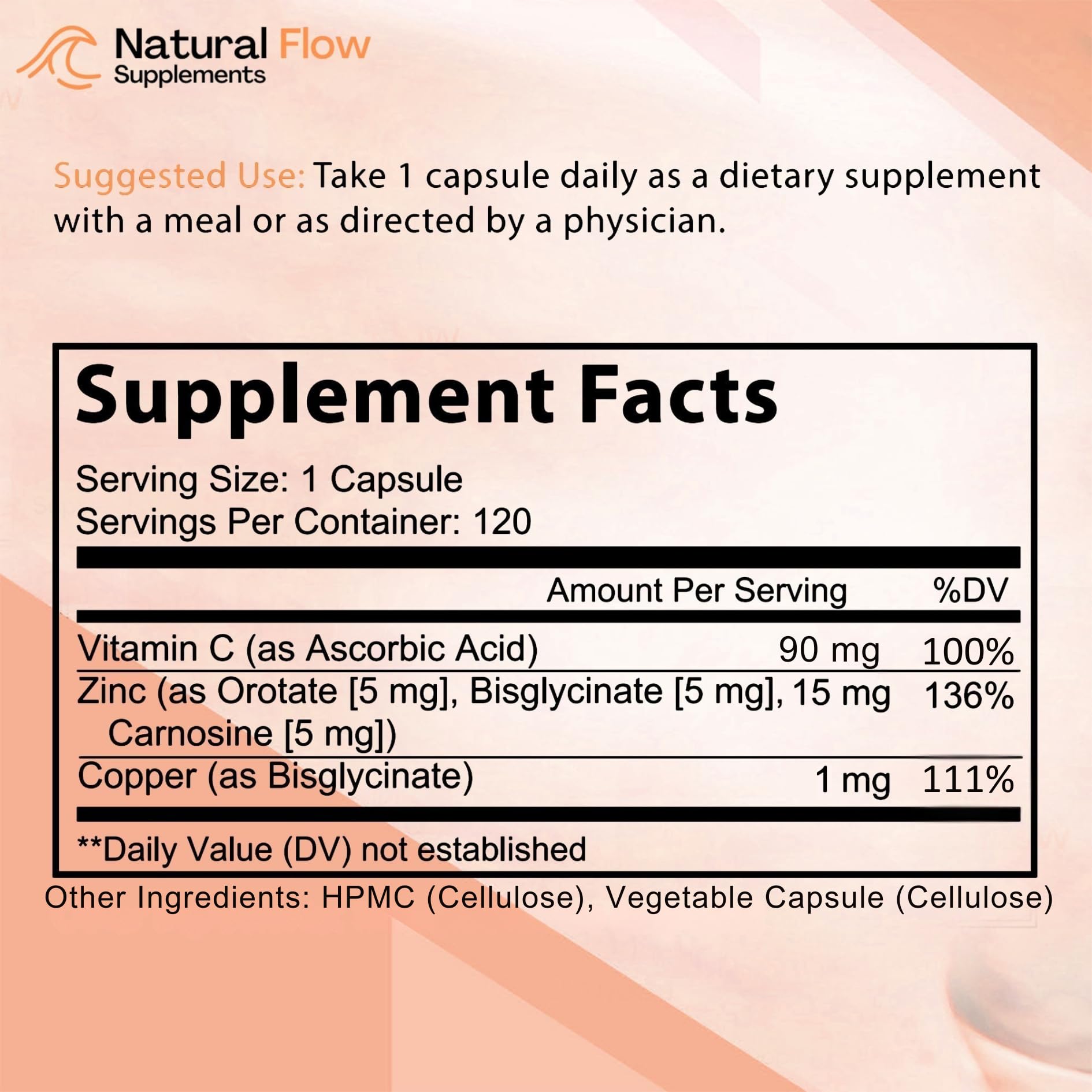 sello de calidad cGMP en la etiqueta de Natural Flow Zinc 3X mostrando confianza