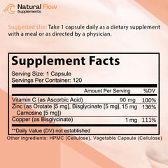 sello de calidad cGMP en la etiqueta de Natural Flow Zinc 3X mostrando confianza