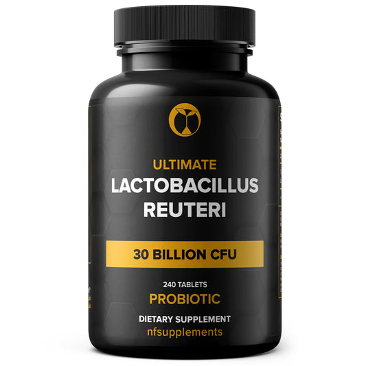 Botella de Natural Foundation Supplements Lactobacillus Reuteri para apoyo digestivo diario.