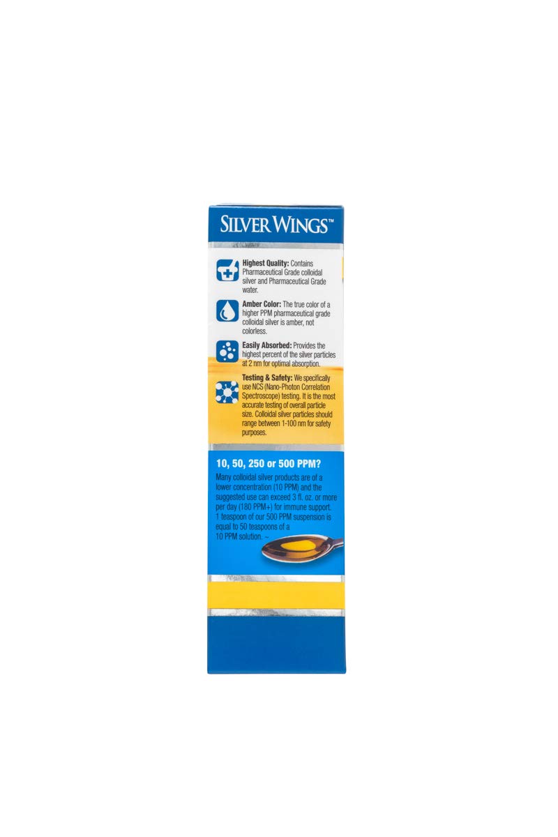 Natural Path Silver Wings primer plano de etiqueta y texto de PPM, garantía y verificación de laboratorio
