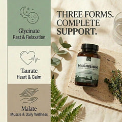 Natural Rhythm ingredientes cercanos destacando las tres formas de magnesio y pureza