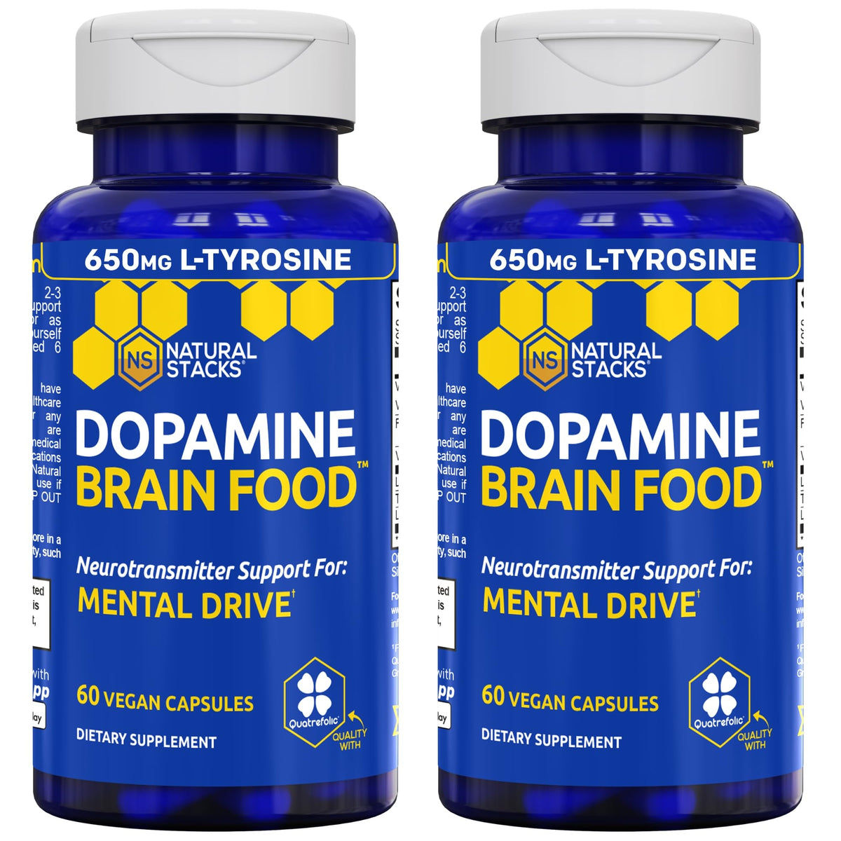 NATURAL STACKS frasco delante que muestra la etiqueta y beneficio de apoyo cognitivo