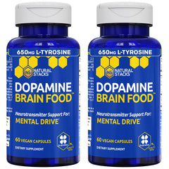 NATURAL STACKS frasco delante que muestra la etiqueta y beneficio de apoyo cognitivo