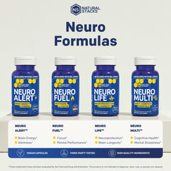 Escena de estudio con NeuroAlert en la mesa, NATURAL STACKS apoyo para largas sesiones