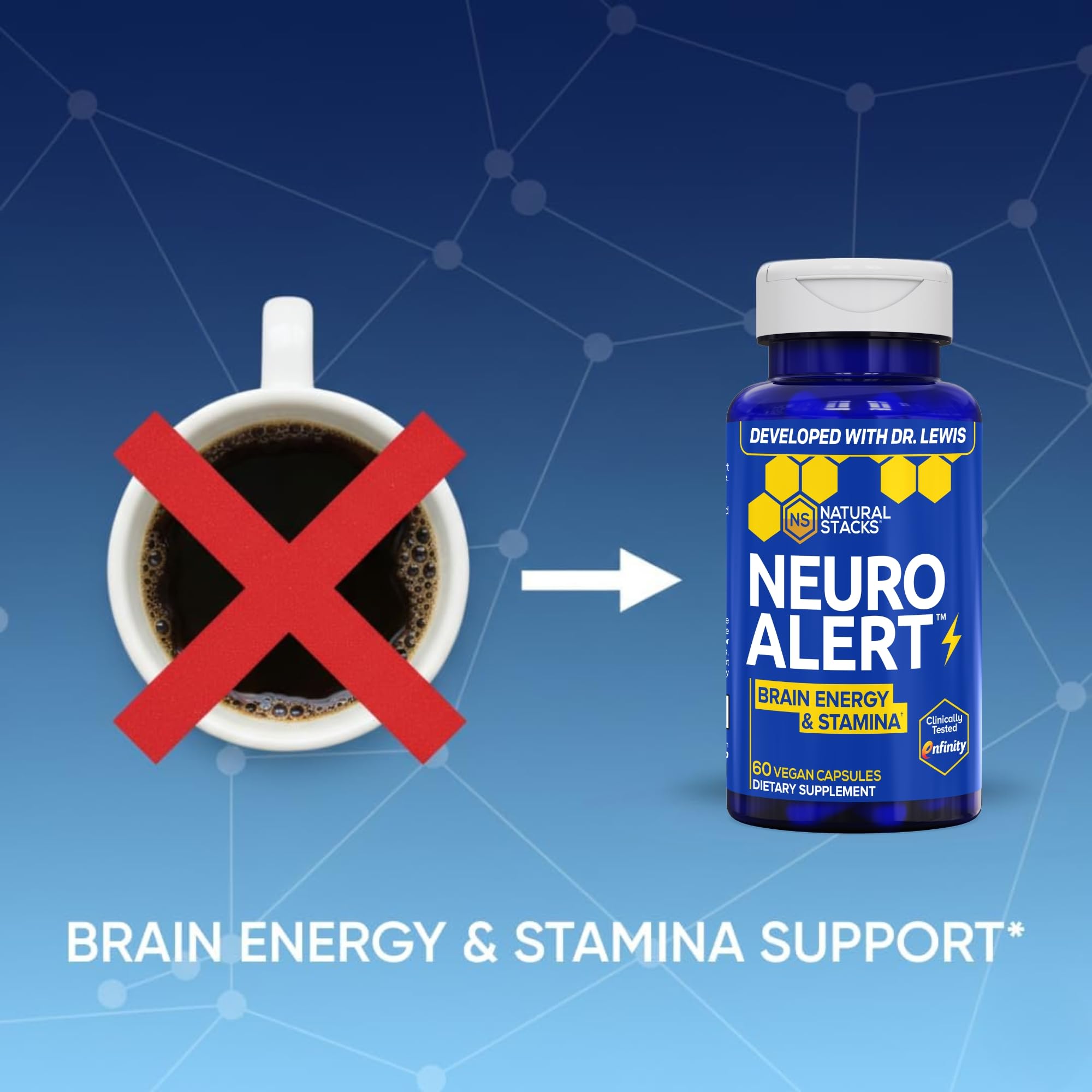 Comparación de tamaño de NeuroAlert con una moneda, NATURAL STACKS para dosificación práctica