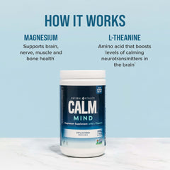 Natural Vitality etiqueta nutricional enfocada en magnesio y L‑theanine
