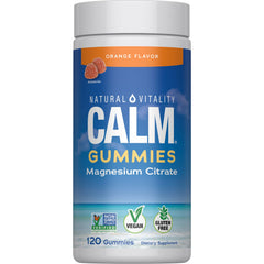 Natural Vitality frasco delante con gominolas naranja beneficiando la comodidad