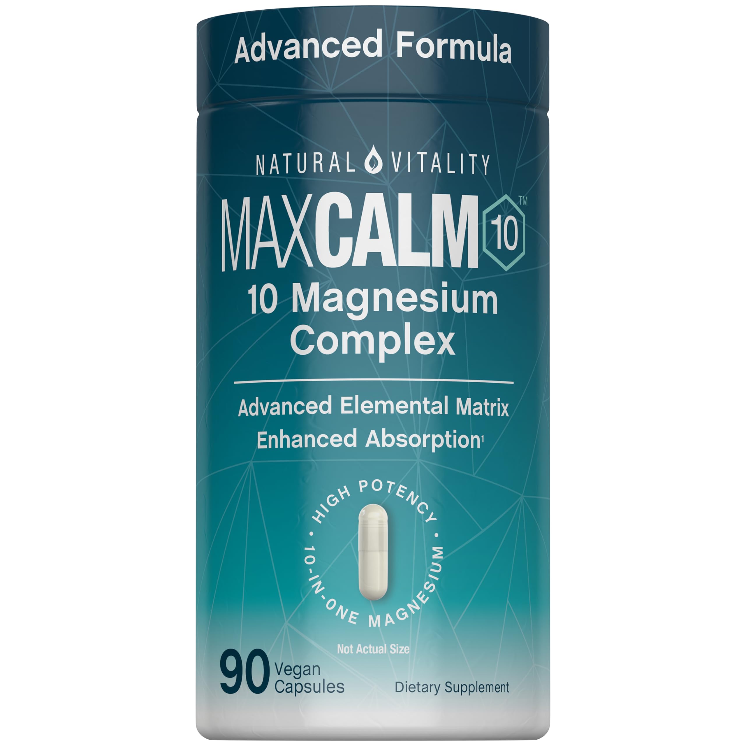 Natural Vitality envase frontal mostrando MaxCalm y beneficio de equilibrio