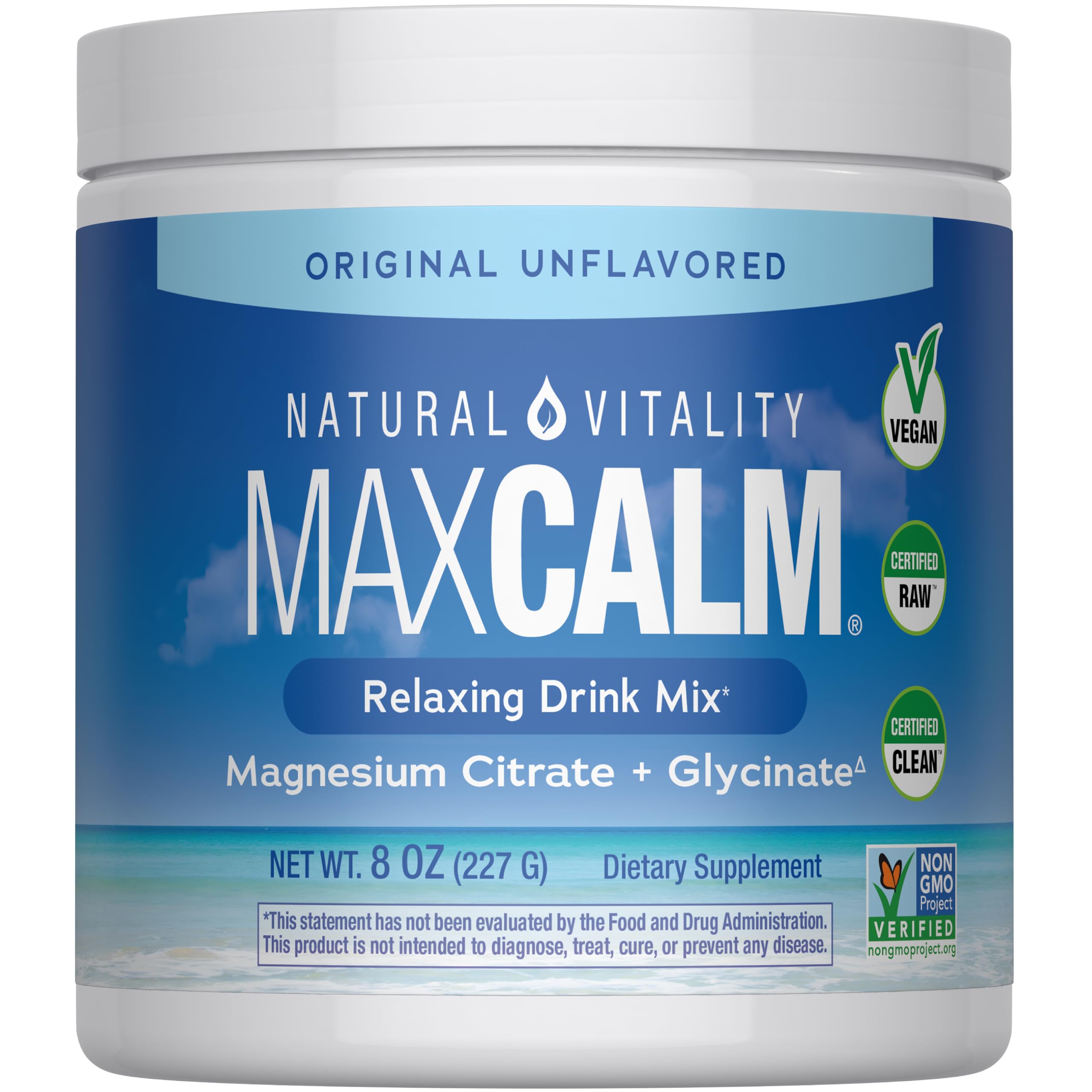 Natural Vitality MaxCalm presentación frontal mostrando envase y tamaño