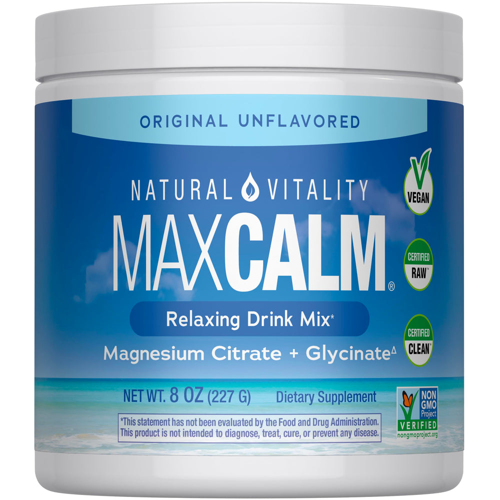 Natural Vitality MaxCalm presentación frontal mostrando envase y tamaño