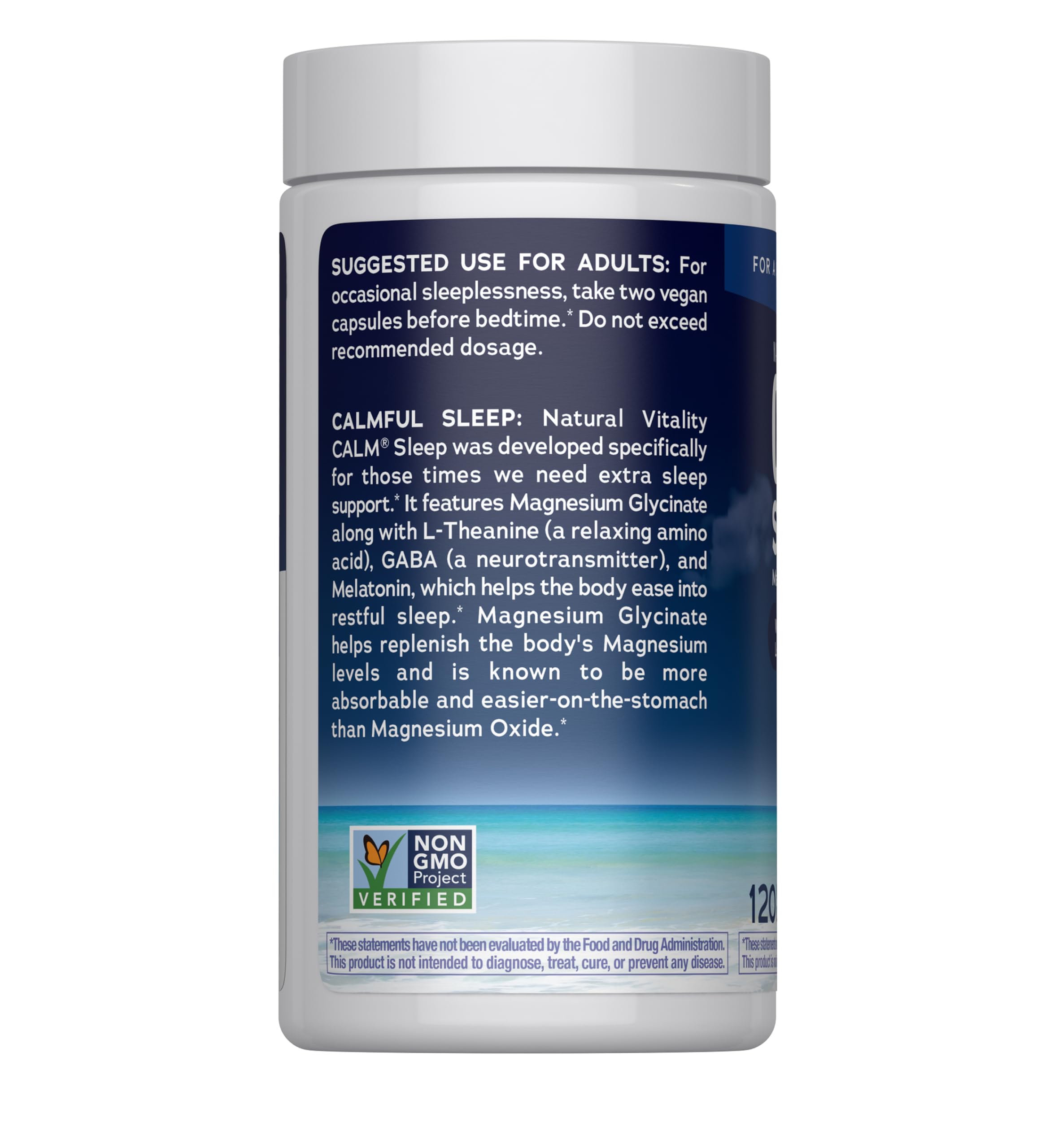 Natural Vitality producto en mesita de noche promoviendo sueño reparador