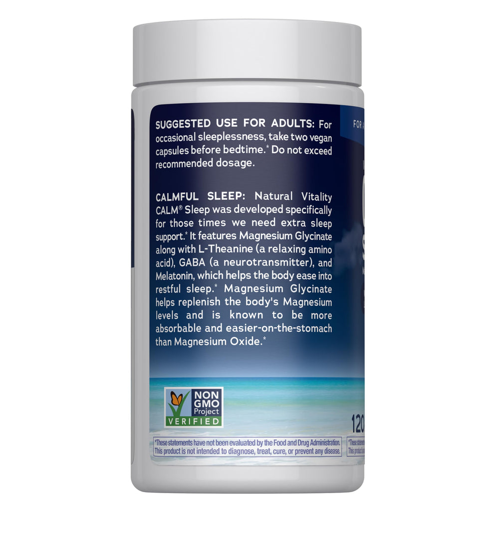 Natural Vitality producto en mesita de noche promoviendo sueño reparador