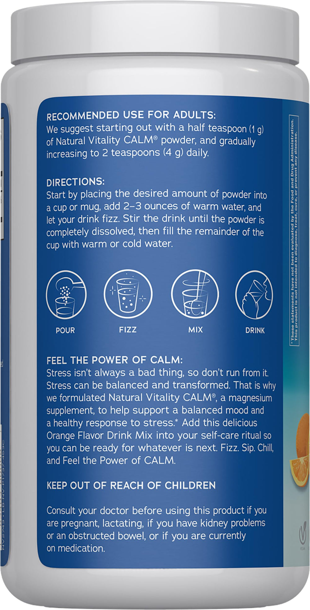 Natural Vitality vaso preparado con bebida efervescente que favorece la calma