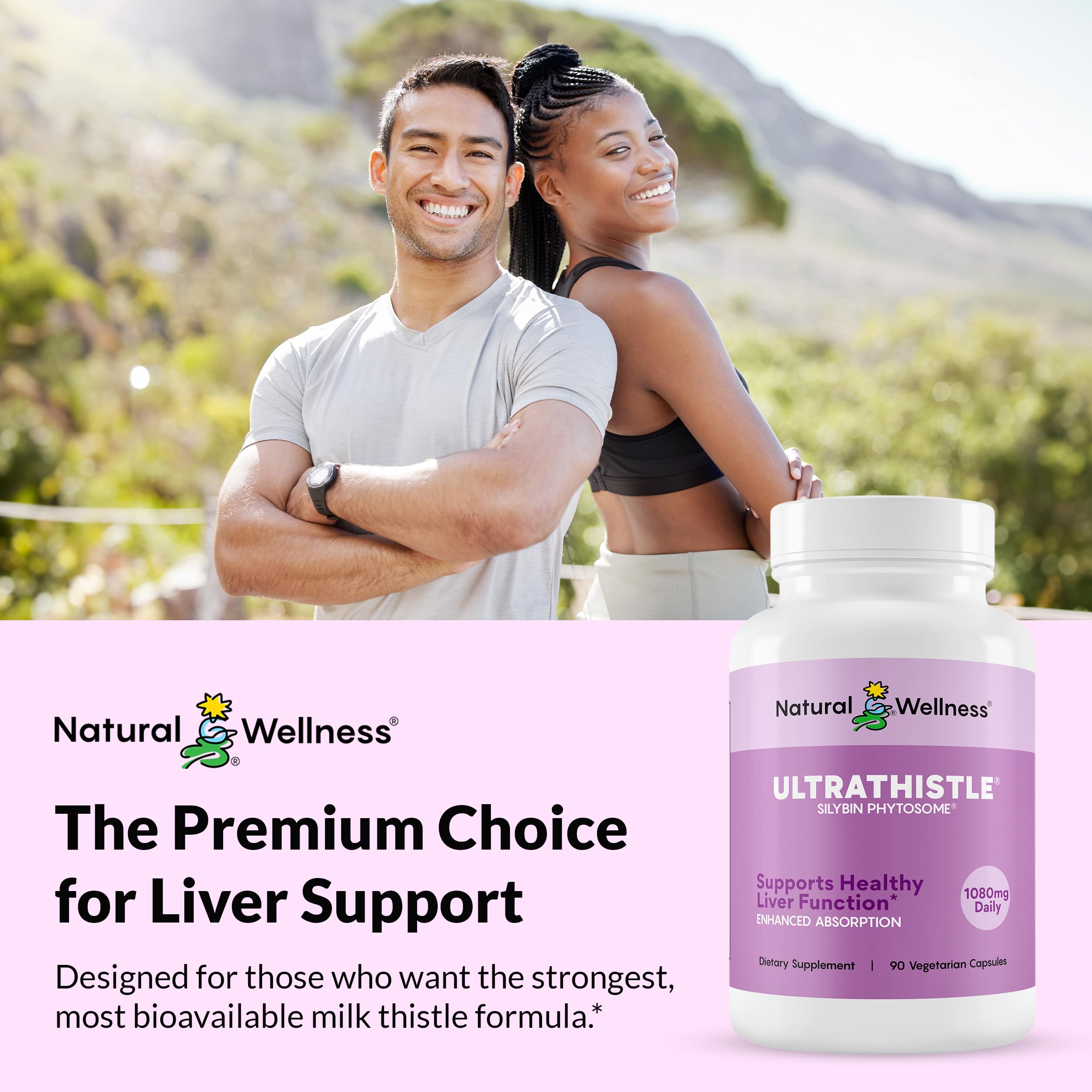 Natural Wellness UltraThistle frasco junto a calendario recordatorio de toma